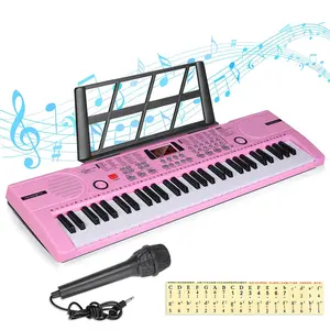 61-Key Portable Electronic Keyboard Piano for Kids - Lighted Keys, Microphone, Music Sheet Stand, 6 Demo Songs, 16 Instrument Tones, Recording, Playback, Vibration, Delay, Programming, Outdoors Use, 29.5x8.7x2.3in