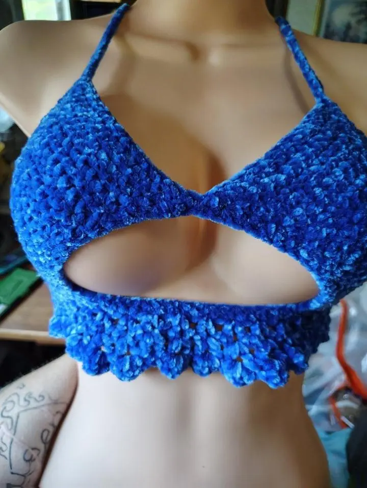 Crochet velvet peekaboo top