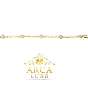 14K Solid Gold CZ By The Yard Bracelet – Elegant Station Chain Bracelet 7"