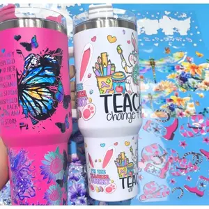 10pcs Random Cartoon 40oz UV DTF Cup Stickers for DIY Craft