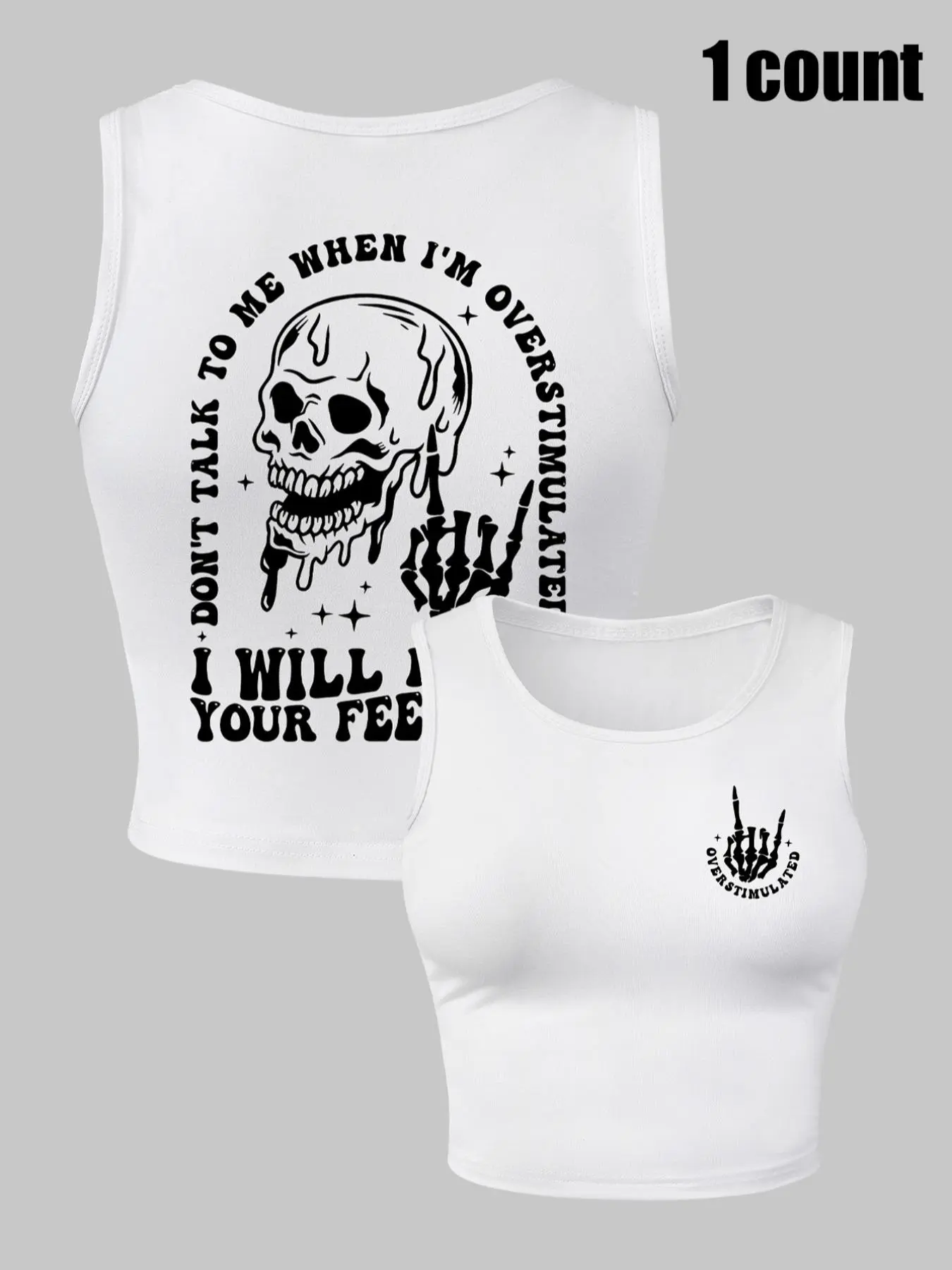 Women's Halloween Skeleton & Letter Print Cropped Tank Top, Casual Chic Sleeveless Summer Top, Aesthetic Street Style for Daily Wear
