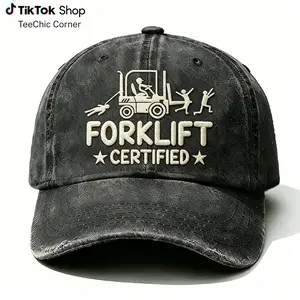 Forklift Certified Embroidery Cap Wash hat, Perfect Gift For Dad Low Profile Dad Hat Pigment Dyed