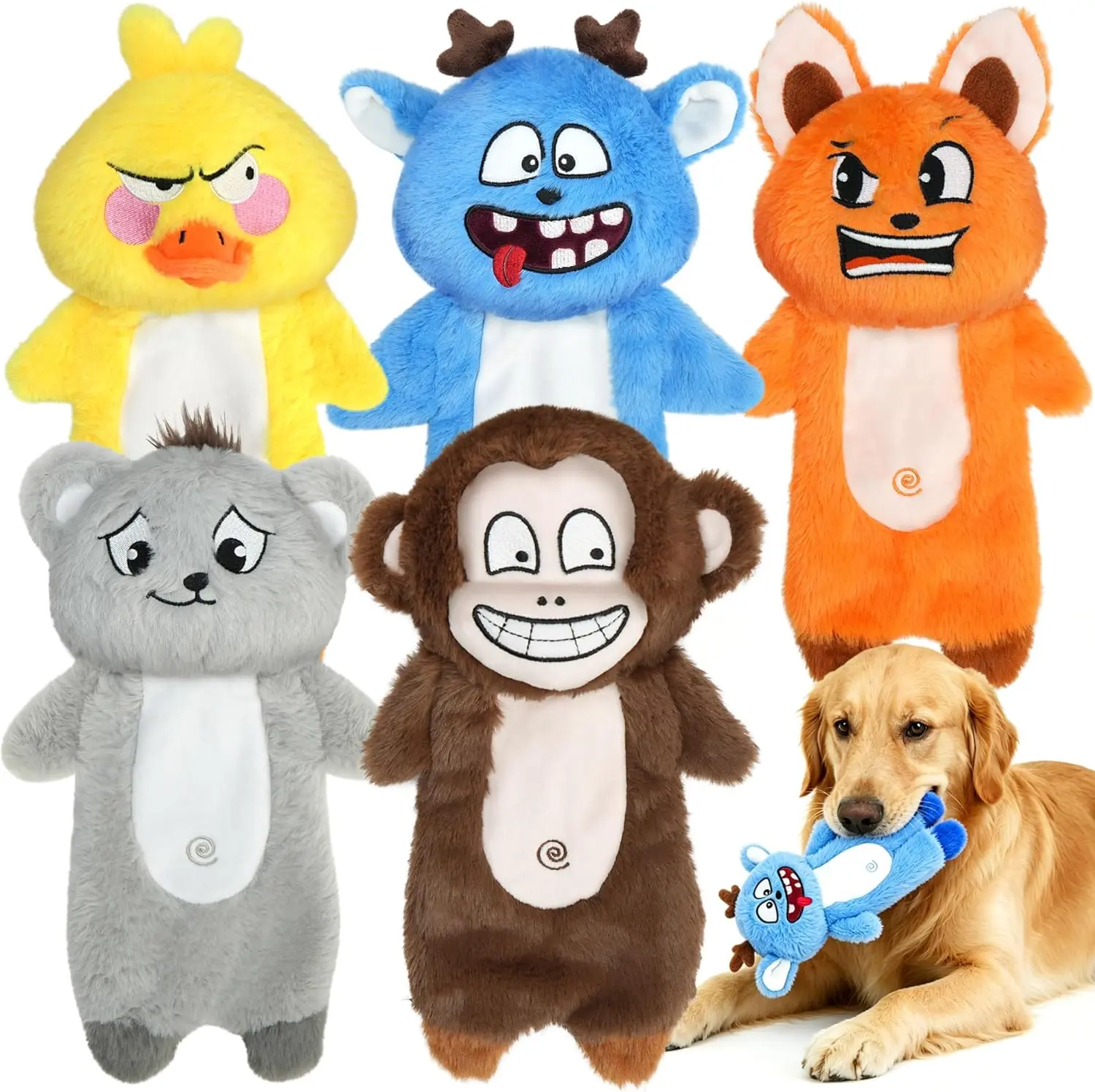 Prime Pets 5 Pack Squeaky Dog Toys, Plush Crinkle Dog Toys for Small Medium Large Dogs, Soft Tough Puppy Chew Toy to Keep Them Busy, Interactive Pet Toy