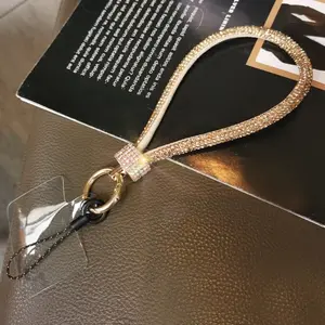Luxury Rhinestone Lanyard White Mobile Phone Wrist Chain High-end Short Diamond-encrusted Bracelet Antiloss Reinforced Lanyard with Anti-lost Card for Cellphone Smartphone