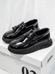 Men's Loafers All-Season PU Leather Rubber Waterproof Anti-Dirt Tassel Patchwork Fashion Versatile Shoes Slip-On Flat Business British Low Top Shoes