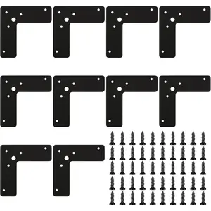 Flat L Brackets, 10 count Flat L Right Angle Brackets, Black Flat Mending Plates, Corner Brackets Flat Repair Plate Corner Braces, Corner Stealth Speed Brace Brackets, 4"x4"x1 1/4 ", Load 33 Lbs (L Type)
