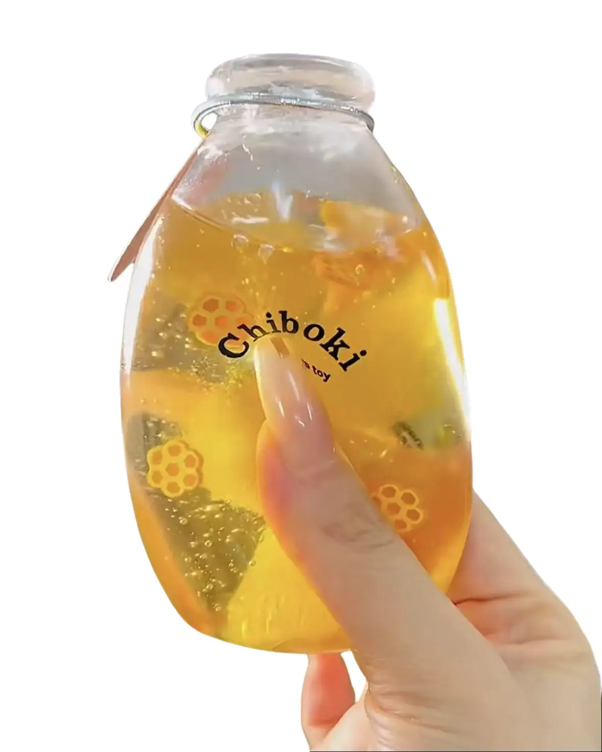 Chiboki Honey Bottle Squishy, Non-Rebound Jelly Stress Relief Toy, Cute Honey Jar Fidget Squeeze Toy with Honeycomb & Bee Charms, Portable Desktop Decor, Ideal Holiday & Birthday Party Favor Gift for Adults Teens