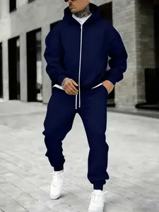 Autumn Winter Casual Zip Hoodie Set, Streetwear Tracksuit Set, Athleisure Wear, Comfortable Trendy Print Hooded Sweatshirt with Loose Sport Pants, Perfect Gift for Couples