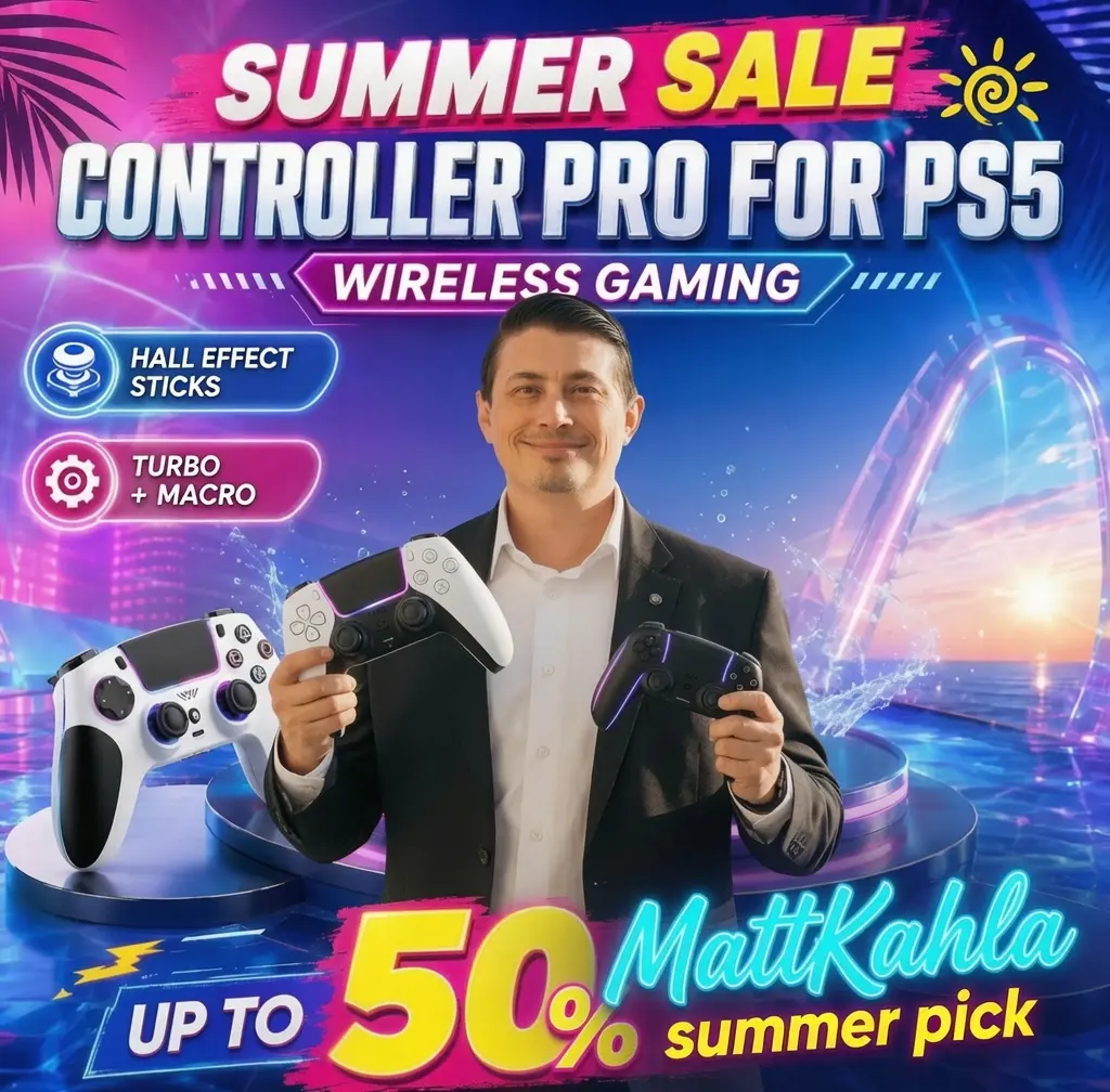 Wireless PS5 Controller with Hall Effect Joystick, Anti-Drift RGB Gamepad for PS5/PC/Steam Deck