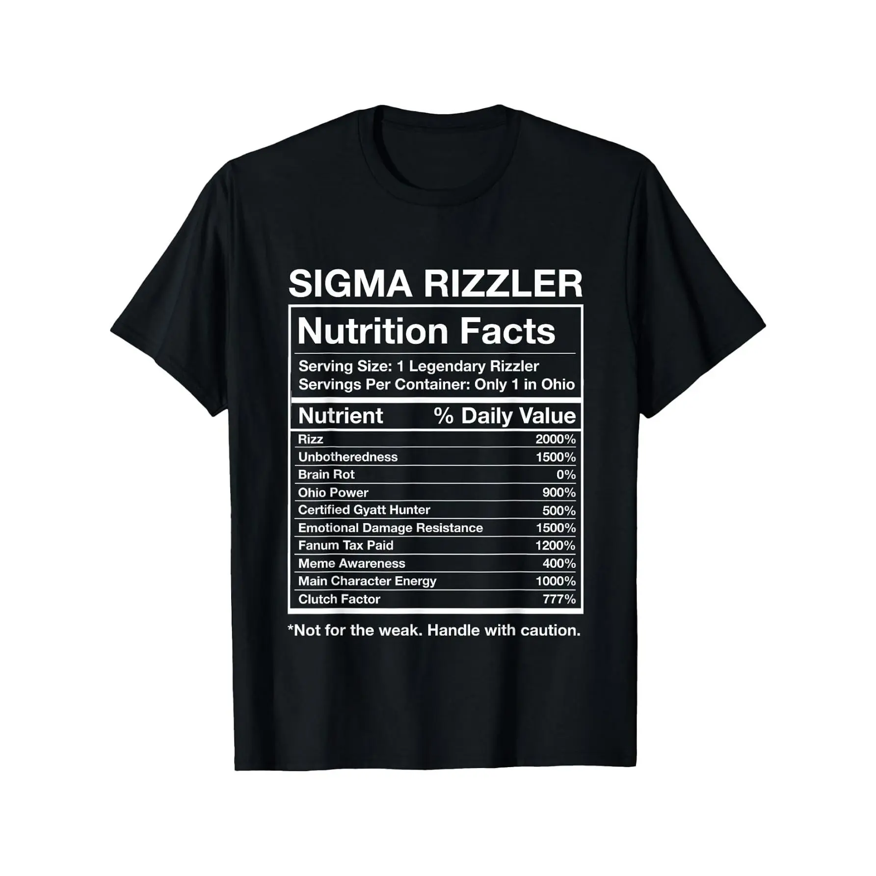 Sigma Rizzler Nutrition Facts- Funny Rizz Brainrot Meme T-Shirt Cotton Clothing