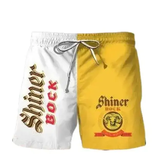 Shiner Bock Beer Hawaiian Shorts, Tropical Floral Hawaiian Drawstring Shorts – Men's Casual Beach Shorts for Summer Travel and Outdoor Activities