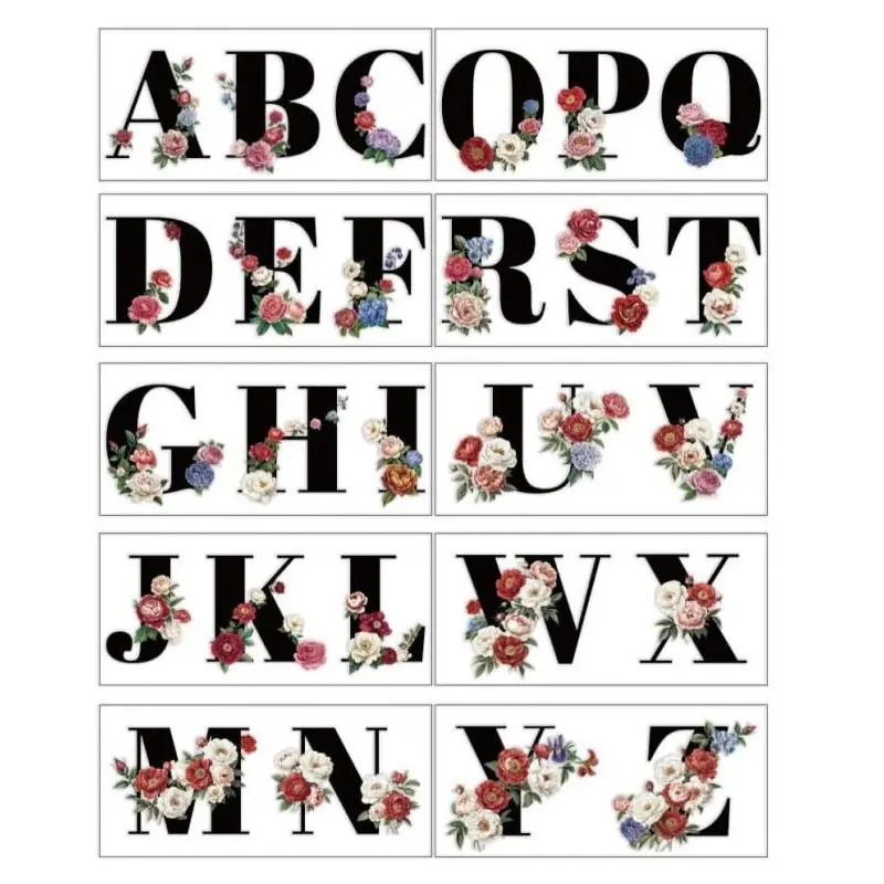 10 Sheets UV DTF Cup Wrap Transfer Sticker, 26 Letters with Flower Rub on Transfers Decal for 16OZ Glass Cups Furniture Craft  DIY Crafts DIY Decorative Stickers 24x11cm/9.4x11inch