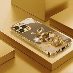 15+ Models Available, Golden Letter C Diamond Decor Apple Electroplated Glass Phone Case for iPhone 17/17 Air/17 Pro/17 Pro Max, 16/16 Plus/16 Pro/16 Pro Max, 15/15 Plus/15 Pro/15 Pro Max, 14/1 Plus/14 Pro/14 Pro Max, 13/13 Pro/13 Pro Max, 12/12 Pro/12 Pr