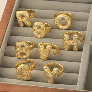 Initial Letter Ring A–Z | 14K Gold/Silver Plated Adjustable Ring | Personalized Alphabet Ring with Cubic Zirconia for Women & Men | Tarnish-Free Stacking Delicate Ring jewelry