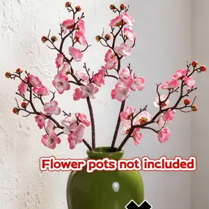 4pcs Pink Artificial Plum Blossom Branches, Zen Style Real Touch Silk Fake Cherry Blossom Stems with Buds, Long Stem Faux Flowers for Vase Fillers, Living Room Bedroom Tea Room Decor, Spring & Winter Floral Arrangement, Low Maintenance All Seasons