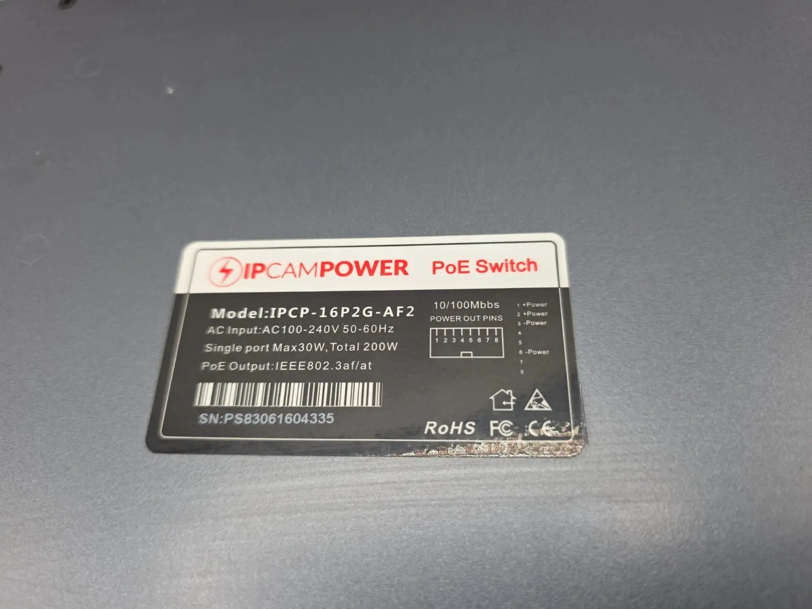 IPCAMPOWER 16-Port PoE Switch / 200W Max / IPCP-16P2G-AF2