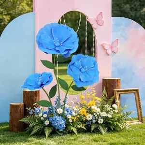 Giant 5.2FT Faux Flowers in Pink & Blue – Perfect for Wedding Decor, Garden, Patio, Balcony, Flower Wall, Party Decoration