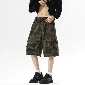 Vintage Camo Cargo Shorts Men | Baggy Denim Utility Shorts | Streetwear Y2K Fashion