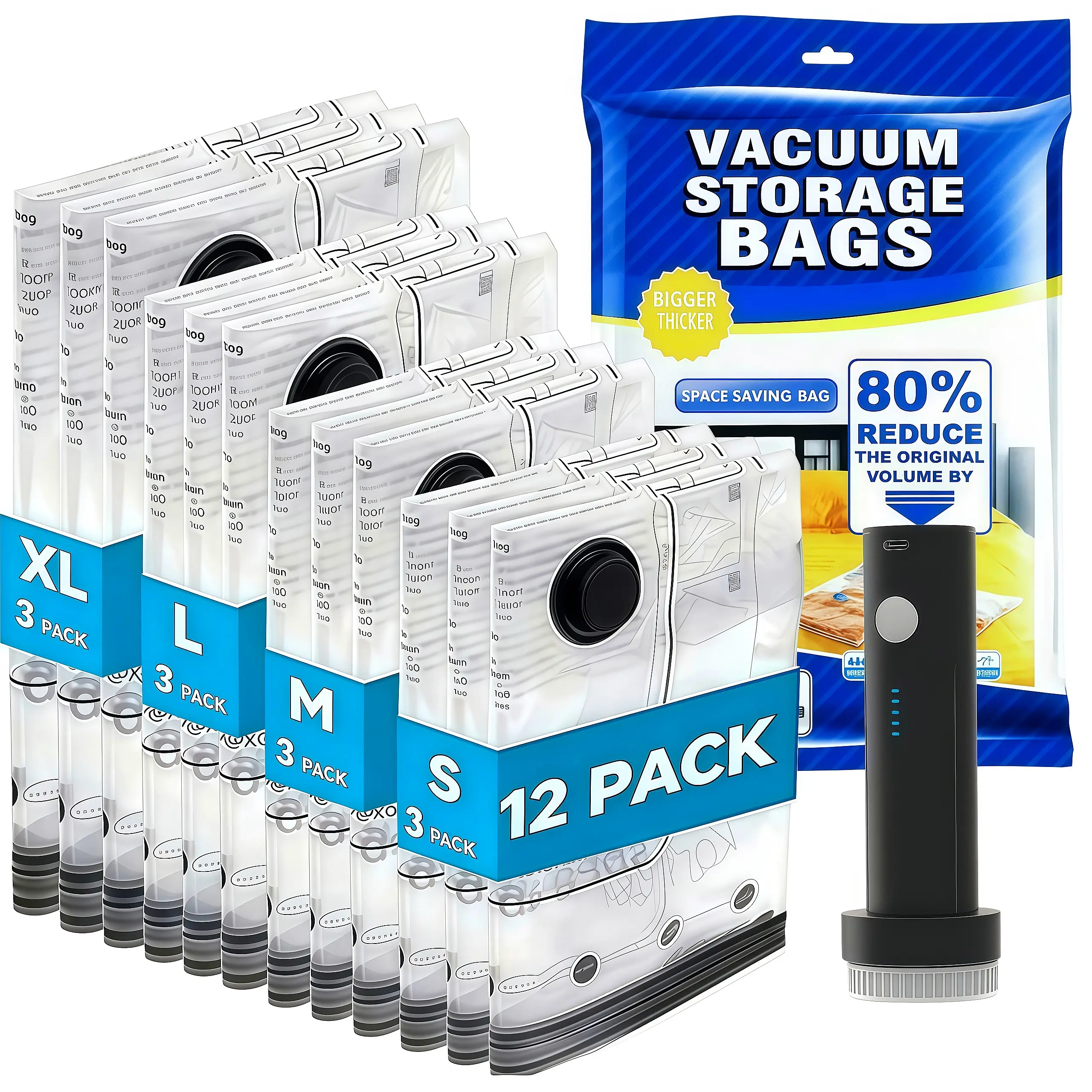 12 Pack Travel Vacuum Storage Bags For ClothingWith Rechargeable Electric Pump, CompressionPacking Cubes Organizer For Luggage Suitcase,Space Saver Seal Bags For Vacation Cruise