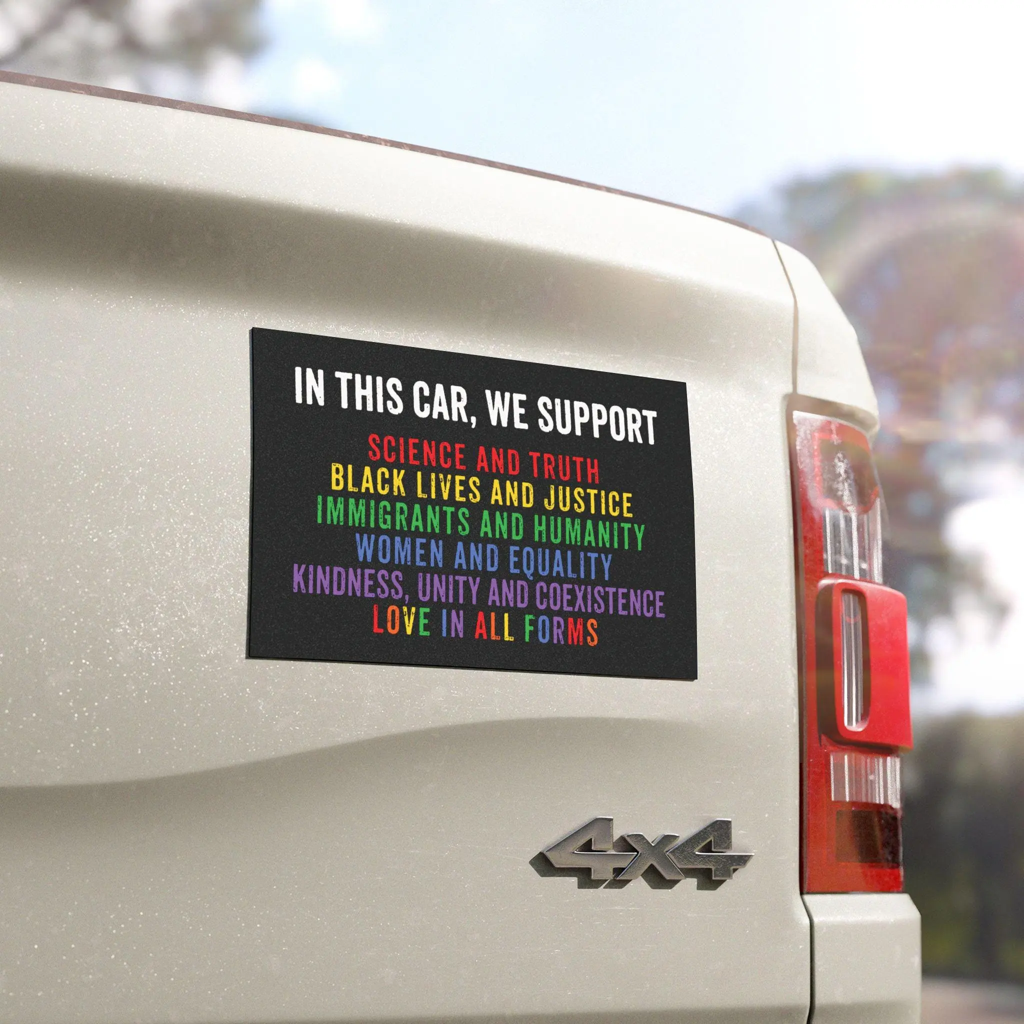 7.5x4.5" Rainbow Pride Quote Car Sticker - Science-Justice-Equality-Kindness-Immigrants Decorative Car Bumper Magnet, Automotive Exterior Accessory, Car Stickers