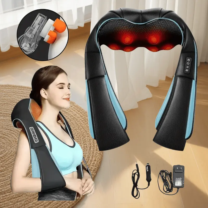 Neck and Shoulder Massager with Heat, Deep Kneading Back Massager Pillow with 3 Speeds, Electric Massager for Pain Relief, Use at Home, Office, Car