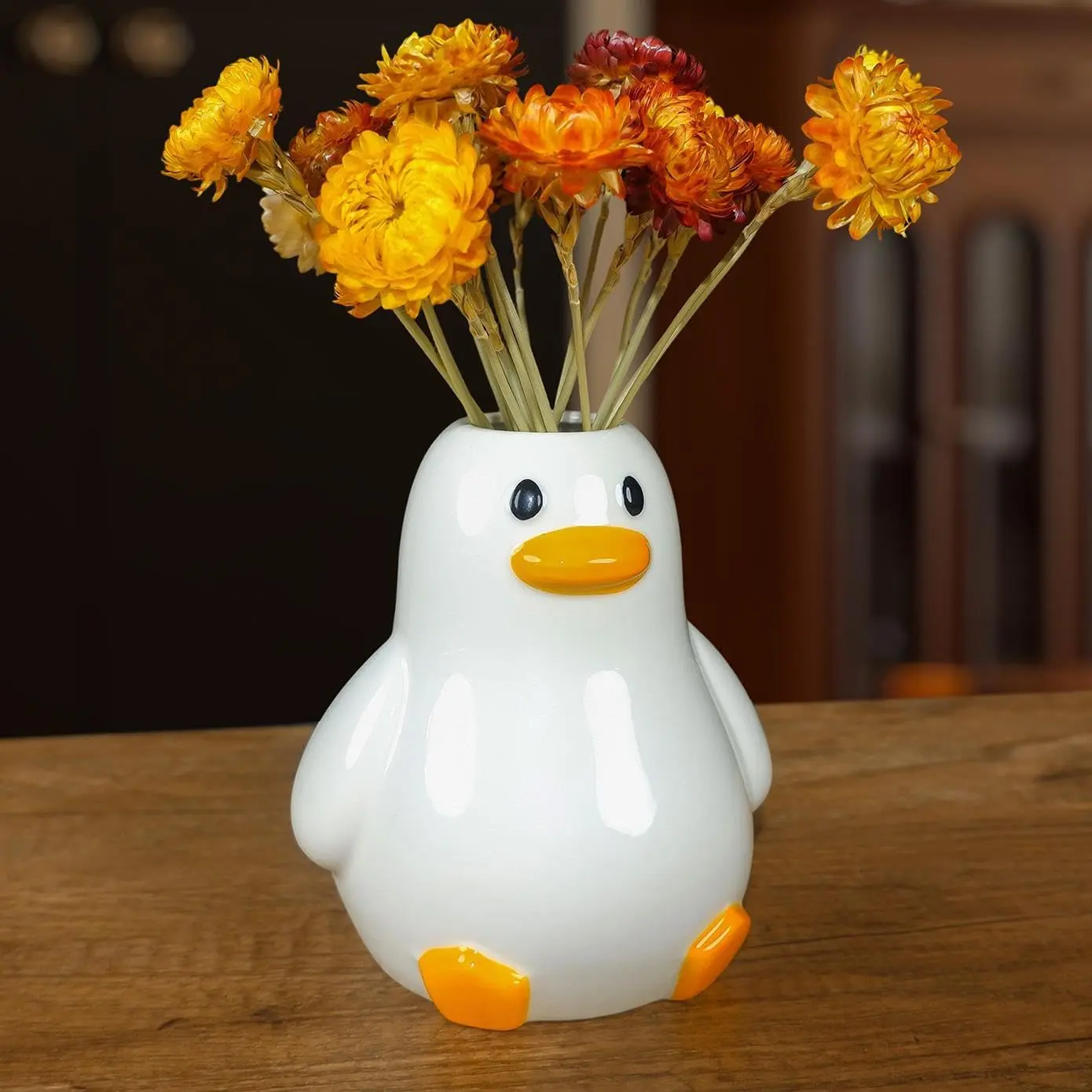 Unique Duck Vase - Cute White Ceramic Handcrafted Piece with Round Modern Design, Funky Aesthetic Table Decor for Flowers/Accessories, Cool Animal Goose-Themed Art Vase Great for Decor Gifts