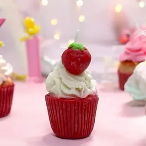 StrawBerry CupCake Candle - Red Cupcake with Strawberry Top, Decorative Elements for Home Decor - Ornaments