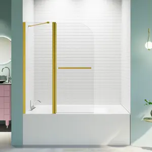 43 inches. W * 58 in. H Frameless Folding Shower Doors for Bathtub, 1/4" (6mm) Thick SGCC Tempered Glass Door, Bathroom Pivot Tub Glass Door, Brushed Gold   WL RR