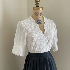 White Cotton Embroidered Blouse, Boho Blouse