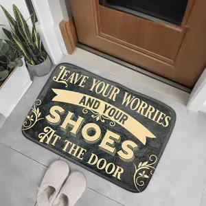 Welcome Door Mat, "Leave Your Worries & Shoes at the Door" Graphic Design, Multiple Specifications Available, Original Color, Home Indoor Decorative Rug, Machine - Washable, Artistic Flair, Relaxing Message, Entryway Use