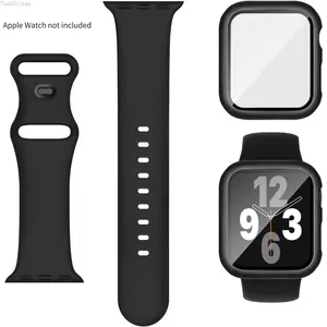 2-in-1 Apple Watch Band, Silicone Sport Strap with Case & Screen Protector, Compatible with 40/41/44/45mm iWatch Series SE/9/8/7/6/5/4/3, Durable Protective Accessory for Everyday & Fitness Use