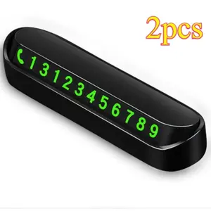 2pcs Car Accessories Mini Portable Telephone Number Plate With Switch Phone Number Business Card Temporary Parking Card Plate