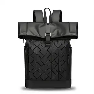 Men's Solid Color Diamond Pattern Waterproof Backpack Ideal for Outdoor Travel Work Laptop School College Office Teacher's Christmas Gift Essential Multi-Functional Business Travel Bag