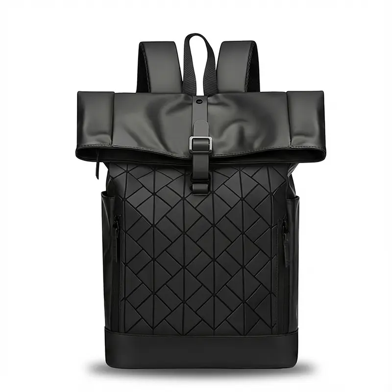 Men's Solid Color Diamond Pattern Waterproof Backpack Ideal for Outdoor Travel Work Laptop School College Office Teacher's Christmas Gift Essential Multi-Functional Business Travel Bag