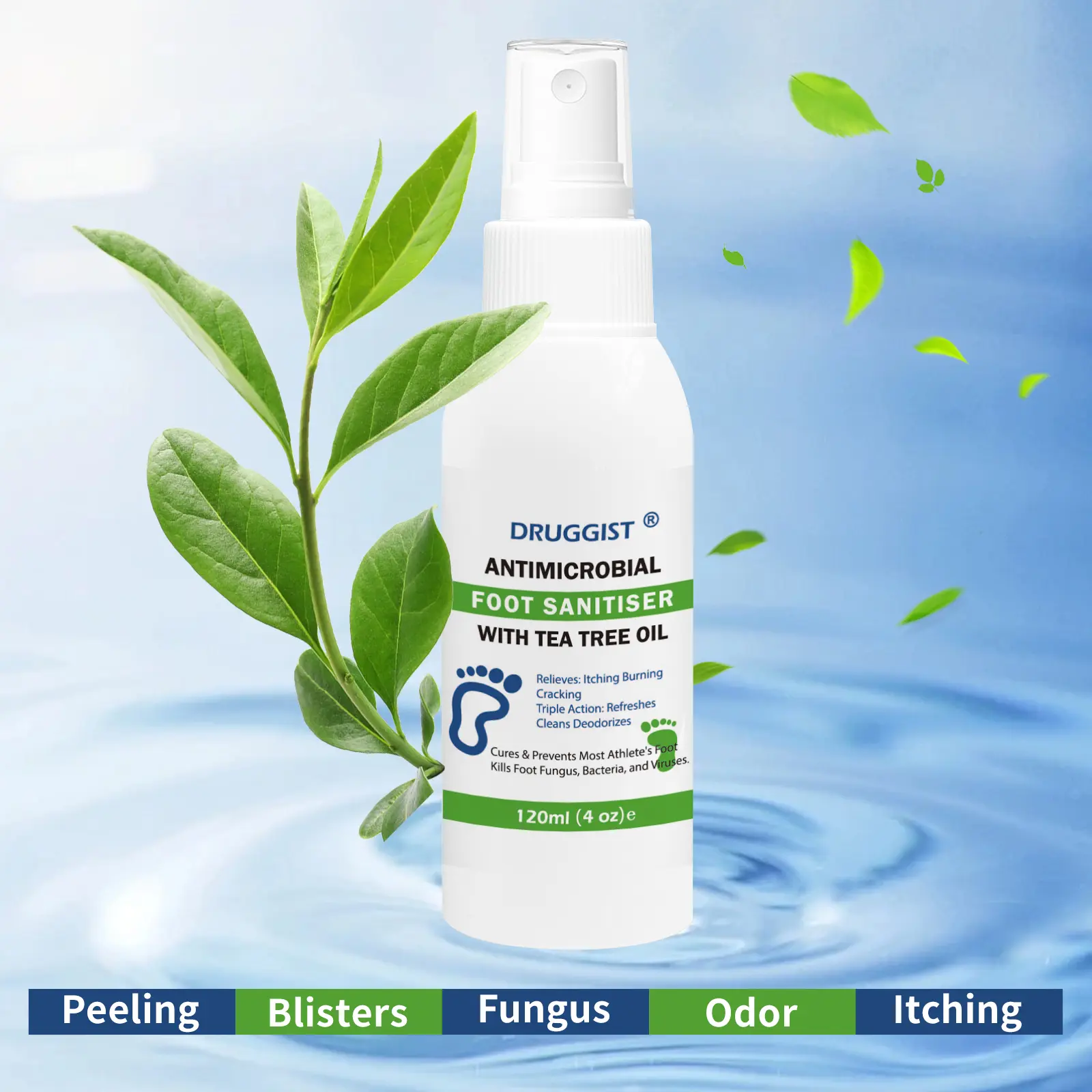 Tea Tree Oil Foot Care Spray | Men's Stuff Cooling and Refreshing Mist | Beauty Products Dry Skin Moisturizing | 120 ml (4 oz), Cracked Feet Care, Freshness