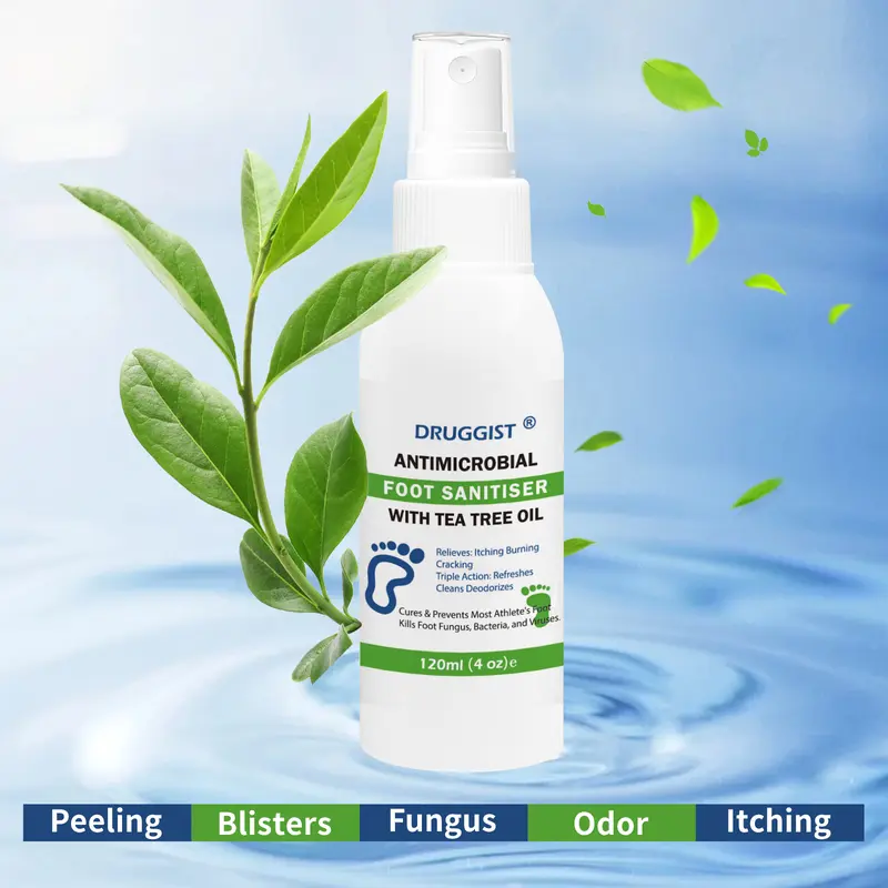 Men's Tea Tree Oil Athlete's Foot Treatment Spray - 120ml (4oz) Intensive Foot Care Cool Refreshing Mist, Anti-Bacterial Deodorant Moisturizer, 4-12 Week Support, Cures & Prevents Infections for Dry Cracked Skin