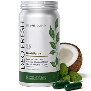 UFITJOURNEY DEO FRESH 6-in-1 Probiotics & Chlorophyll Capsule 100MG | 2 Month Supply | Skin Probiotics & Chlorophyll & Zinc & Coconut Charcoal | Detox & Digestion & Skin Health Support | 60 Vegan Capsules