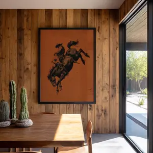 Cowboy Bronco Wall Art Western Decor Cowboy Print Vintage Rodeo Poster Southwestern Mid Century