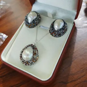 Natural Baroque Pearl Set Necklace+Earstuds Freshwater Pearl Fashion Noble