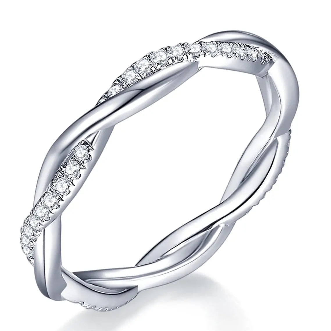 IMOLOVE Women's Top Grade D Color VVS1 Moissanite Twisted Rope Eternity Band - 18-karat White Gold Plated, More Sparkle, Smooth & Comfortable Fit, Stacking Promise Ring for Engagement