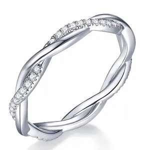 IMOLOVE Moissanite Wedding Band for Women, Twisted Rope D Color VVS1 Moissanite, Full Eternity Rings, Stackable Promise Ring for Engagement, Anniversary, Proposal