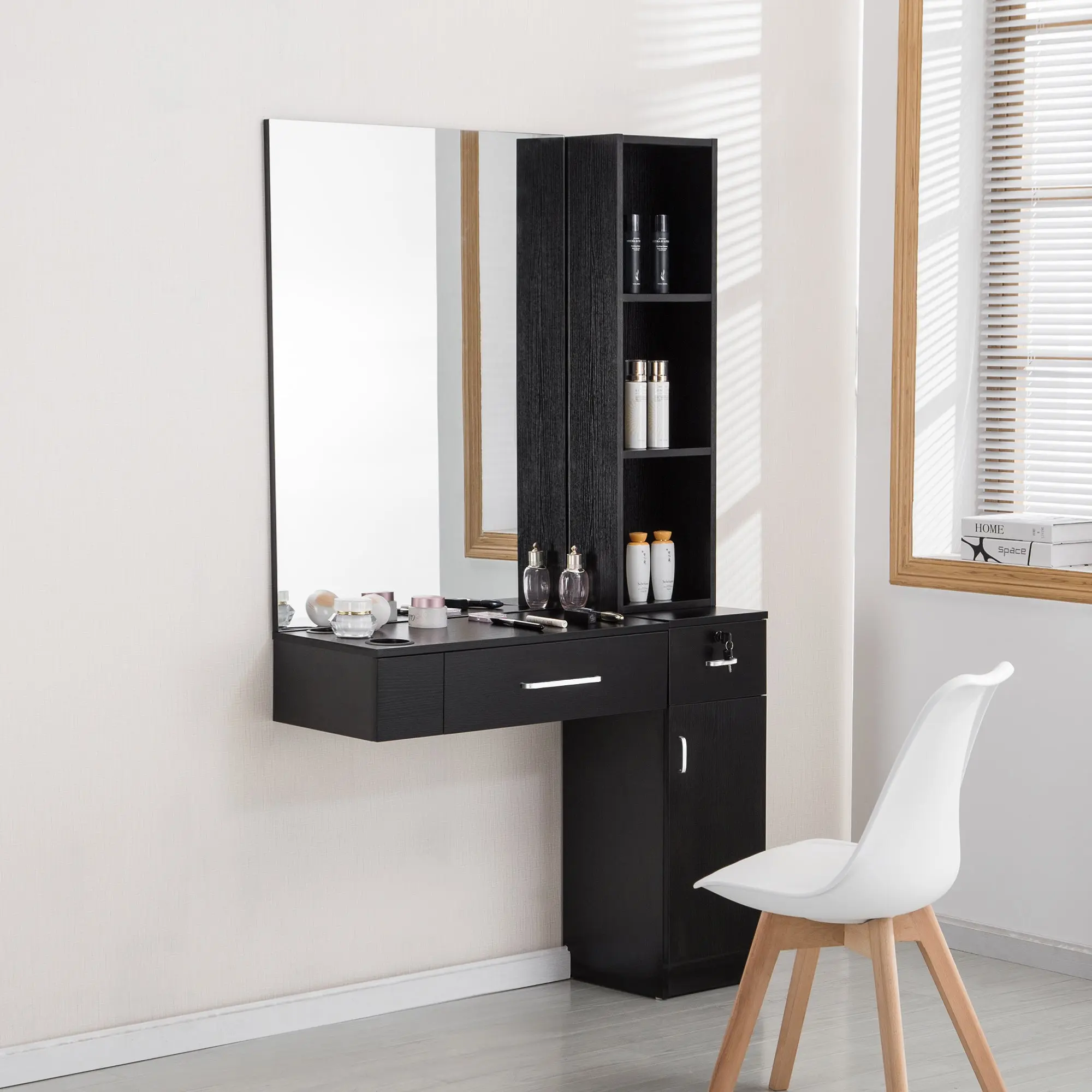 BarberPub Wall Mount Hair Styling Barber Station with Mirror&Tool Holder 3036