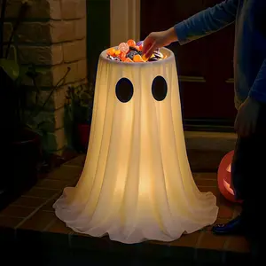 Halloween Glowing Ghost Candy Holder Bowl with Light String Timer Remote Control for Party Outdoor Indoor Decoration