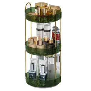 Makeup Organizer, Spinning Makeup Organizer Countertop, Bathroom Organizer and Storage, Perfume Organizer Large Capacity Skincare Organizer Lazy Susan Makeup Organizer (Green Clear Amber)