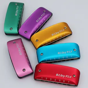 KONGSHENG Baby Fat 7-Hole Harmonica, Magnesium-Aluminum Alloy Body, Phosphor Bronze Reeds, 2 Full Octaves, All Keys Available, Travel-Ready with Lanyard