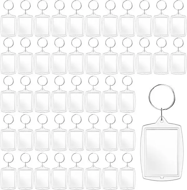 100 Pcs Acrylic Photo Frame Keychain Clear Keychain Blanks with Split Ring for Men Women