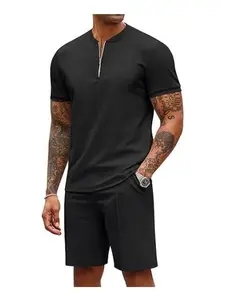 COOFANDY Men's Sets 2 Pieces Outfits Casual Quarter Zip Polo T Shirt and Shorts Set Athletic Jogging Summer Tracksuit