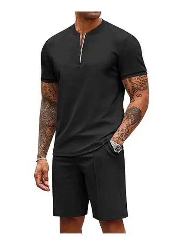 COOFANDY Men's Sets 2 Pieces Outfits Casual Quarter Zip Polo T Shirt and Shorts Set Athletic Jogging Summer Tracksuit