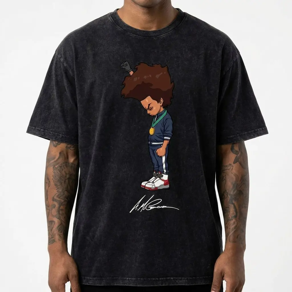 Huey Freeman Minimalist Mineral Wash T Shirt, Boondocks Solo Graphic Tee, Vintage Washed Streetwear Anime Shirt, Iconic Character Aesthetic Tee, Gift for Fans