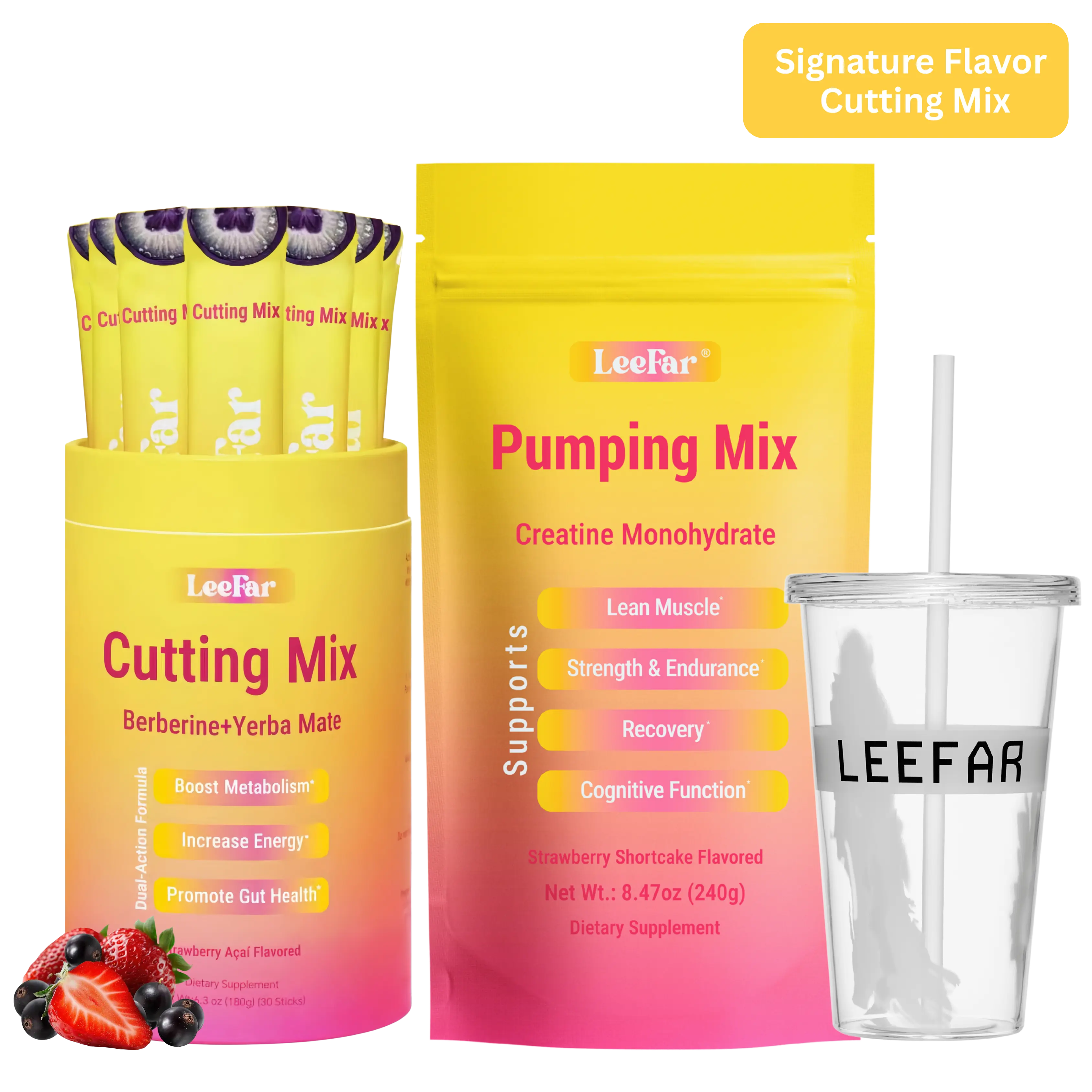 【Leefar Cut & Pump Bundle】Leefar Cutting Mix| Strawberry Açaí flavor*1+Leefar Pumping Mix| Strawberry Shortcake flavor*1